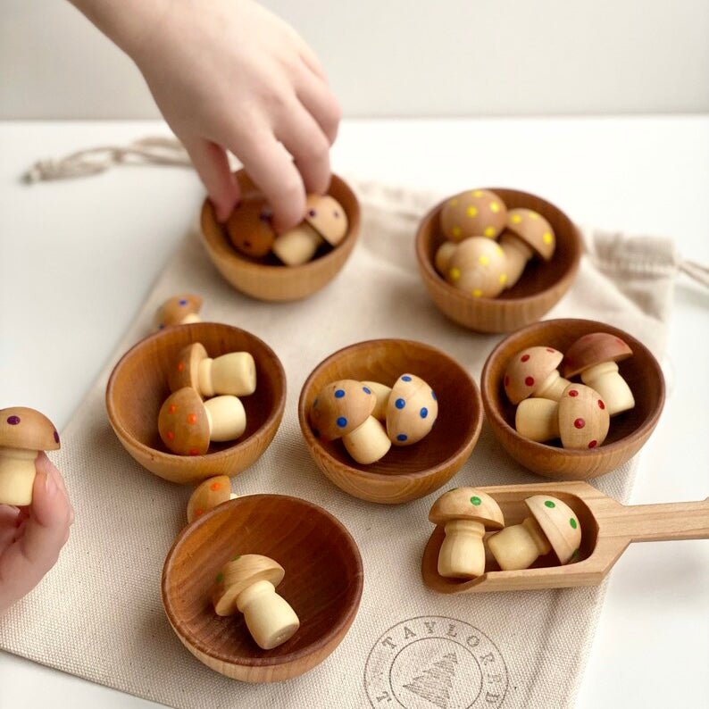 montessori usa made wood mushroom sorting toys