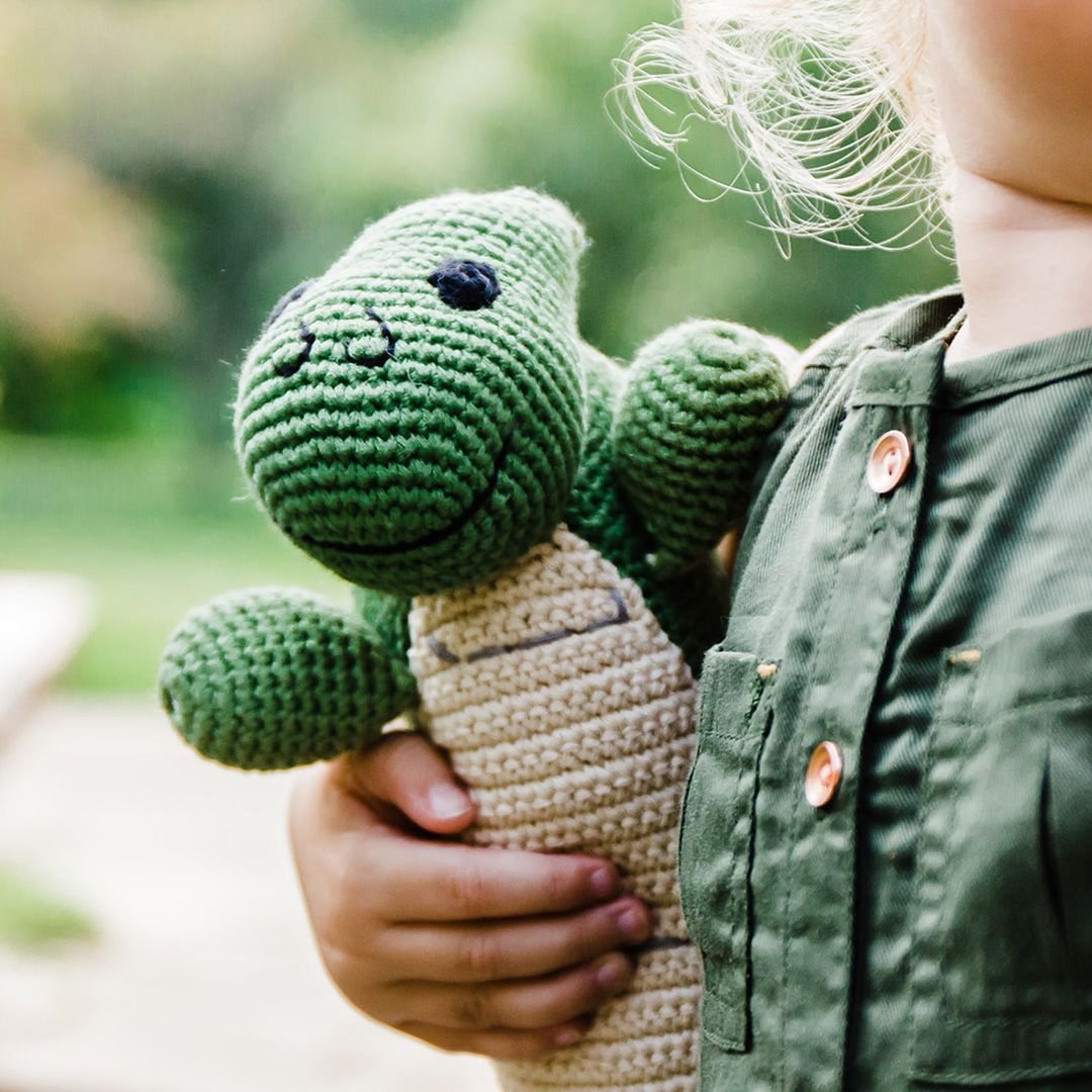 handmade crochet stuffed animal dragon close