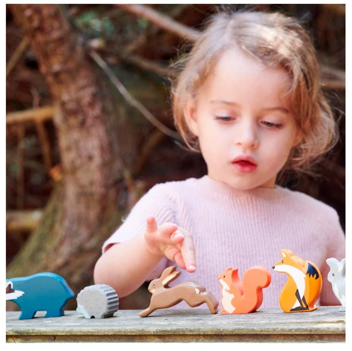 montessori wooden forest animal toys close