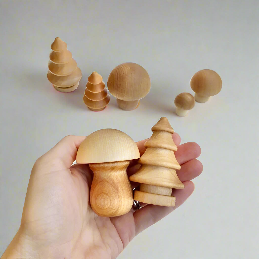 usa made waldorf wood mushroom forest set