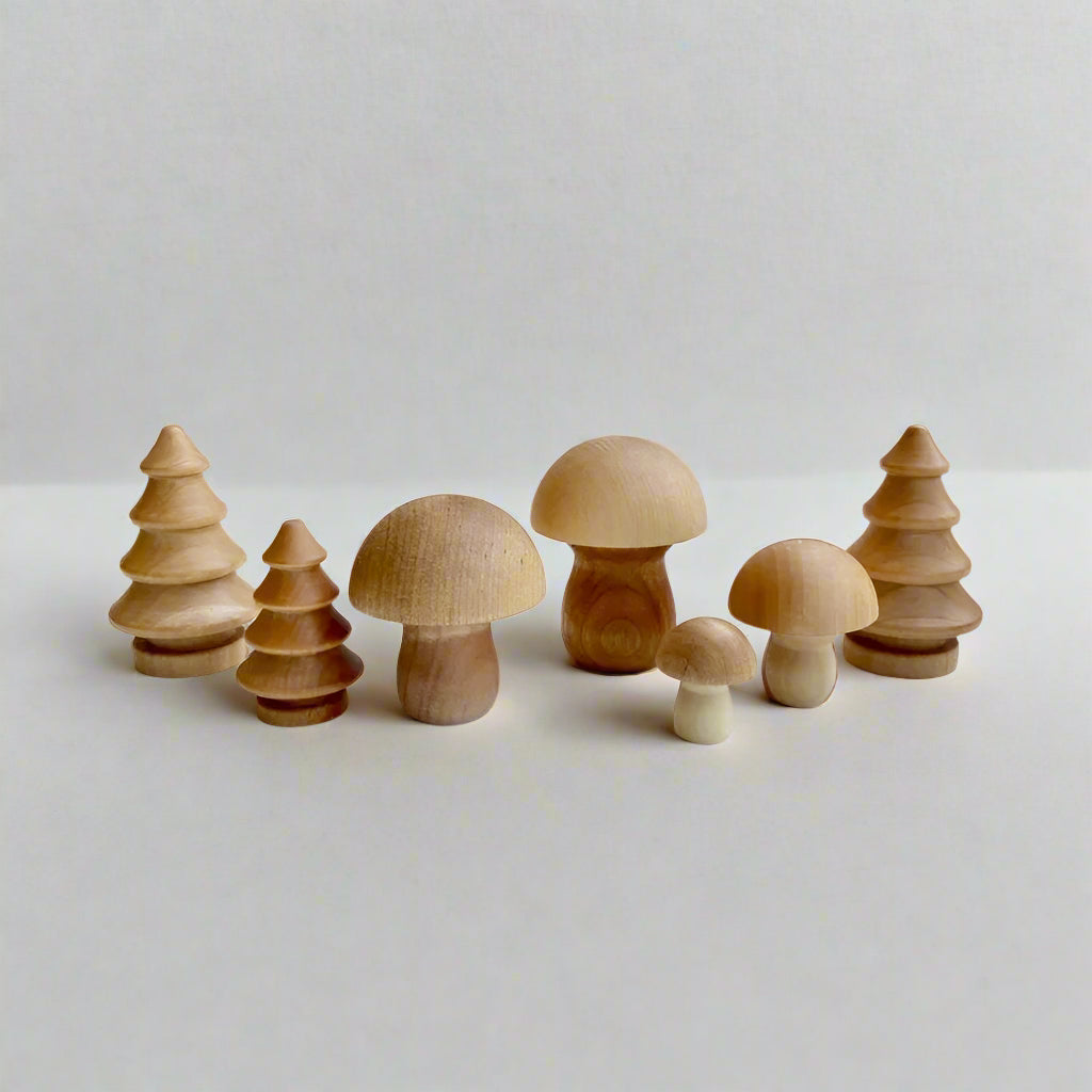 usa made montessori wood mushroom forest set