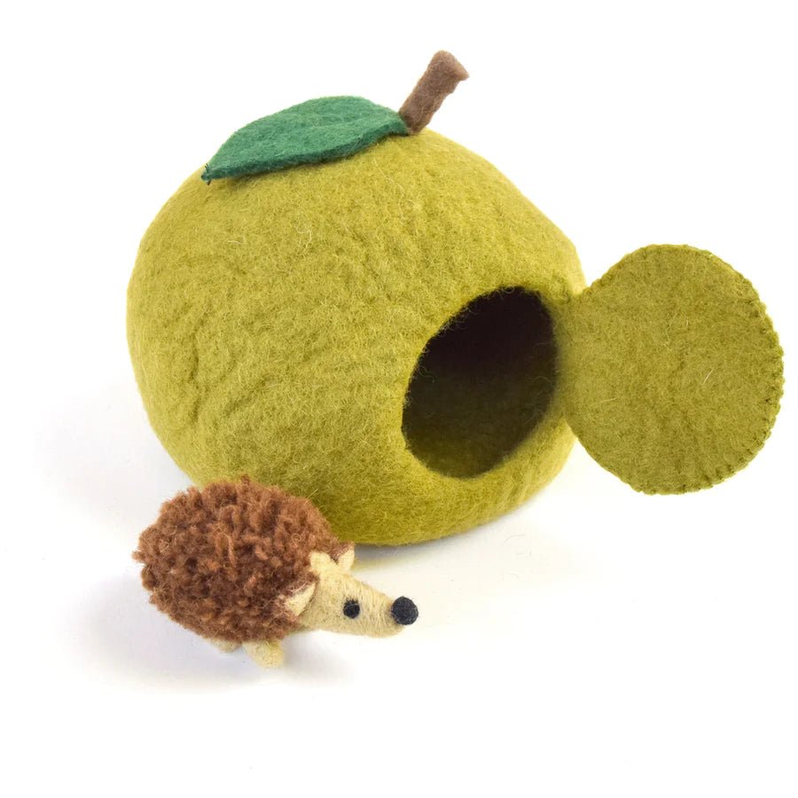 eco-friendly natural apple house and hedgehog toy