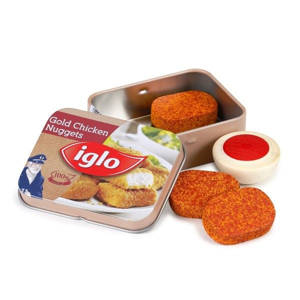 erzi wooden chicken nuggets in tin eco-friendly toy