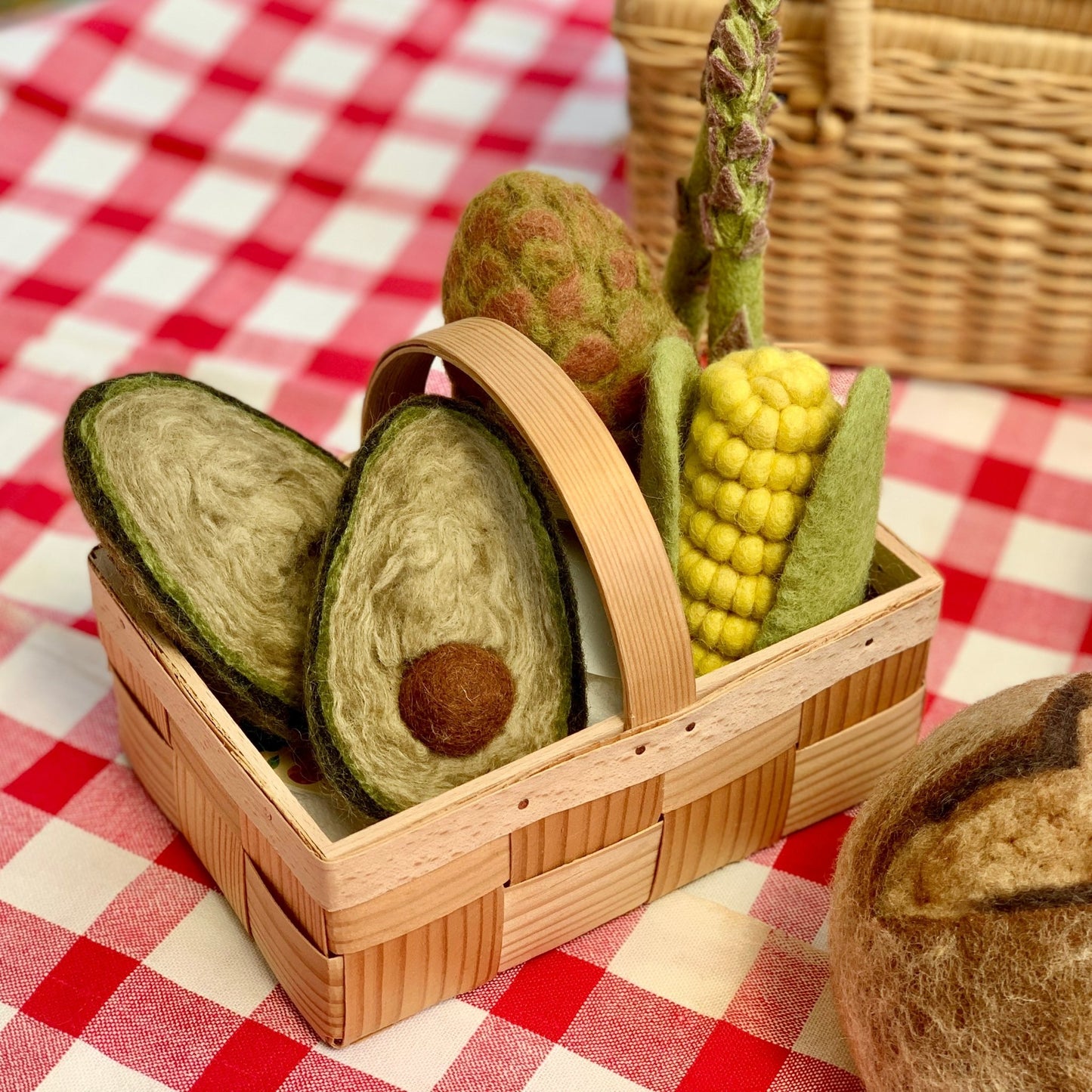 Needle-felted Play Food 2 Avocado Halves