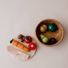 Wooden Cutting Fruit and Veggie Basket Set