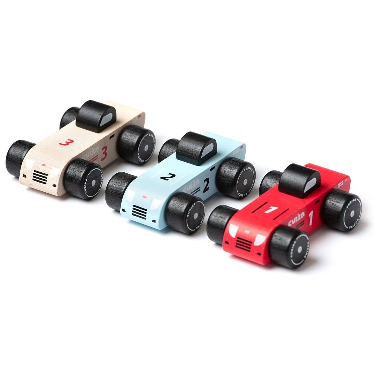 eco-friendly colorful wooden race cars