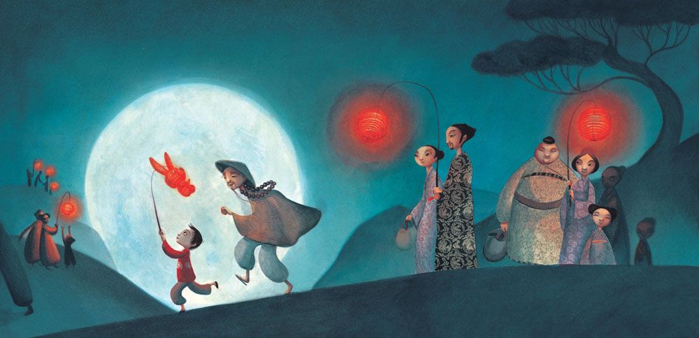 Chinese families at a moon festival paperback book