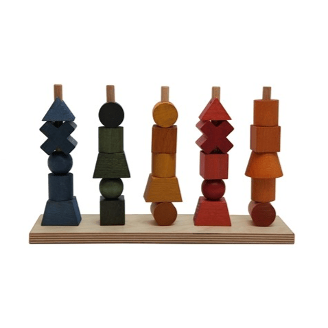 wooden story rainbow stacking sorting shapes