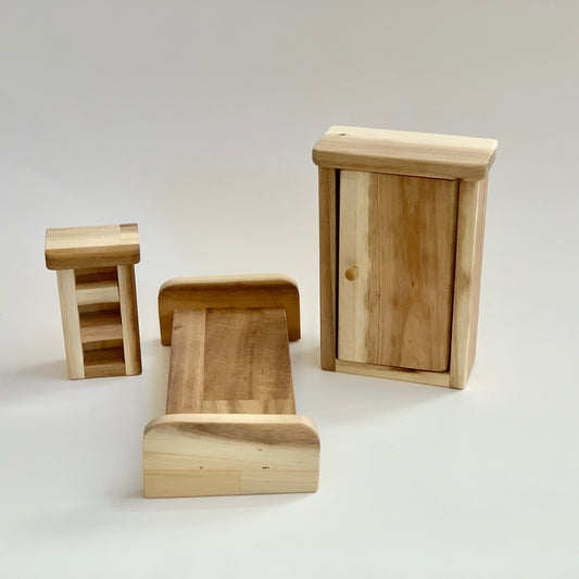 qtoys natural wooden dollhouse bedroom furniture set with closet