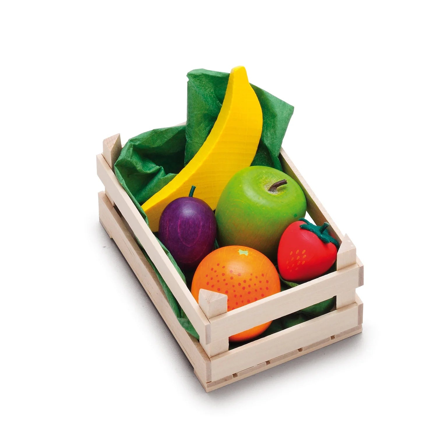 Erzi wooden play food fruit in small crate