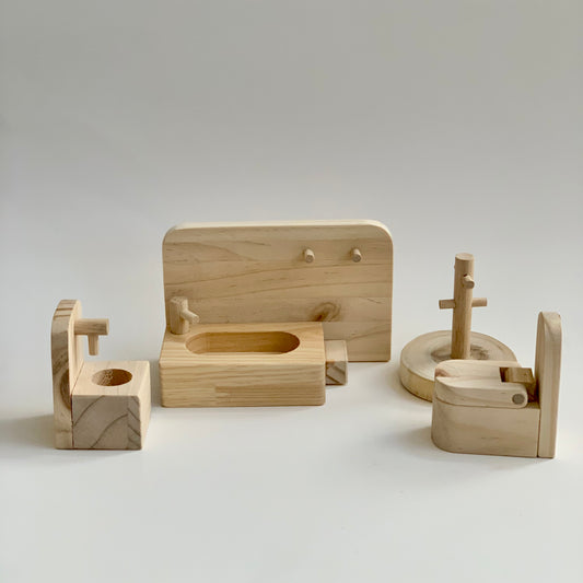 qtoys natural wooden dollhouse bathroom furniture toy set
