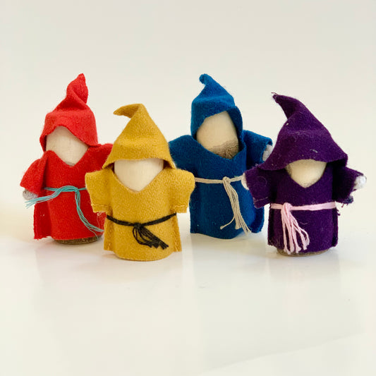 wood and felt gnome family dolls