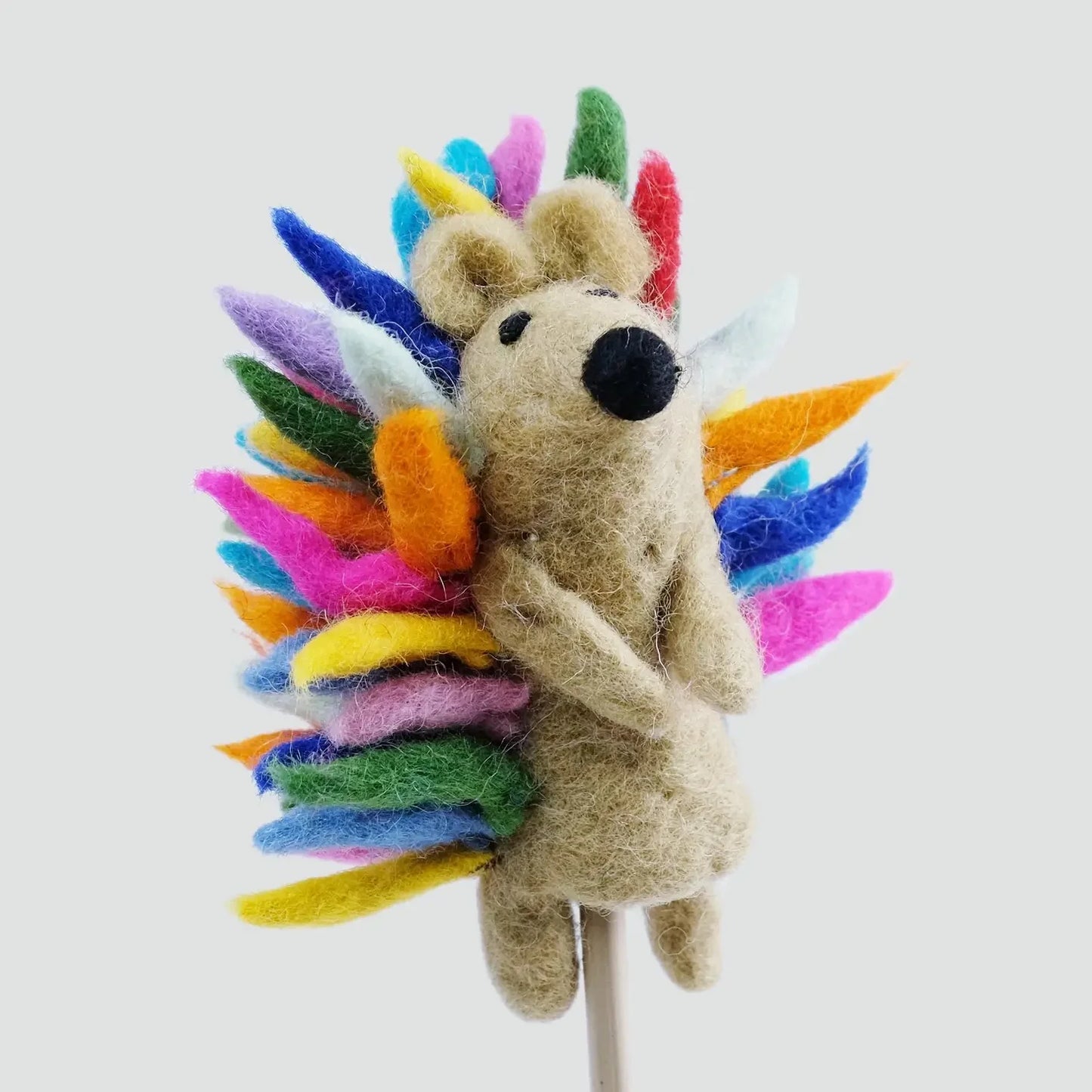 Handmade Felted Rainbow Hedgehog Finger Puppet