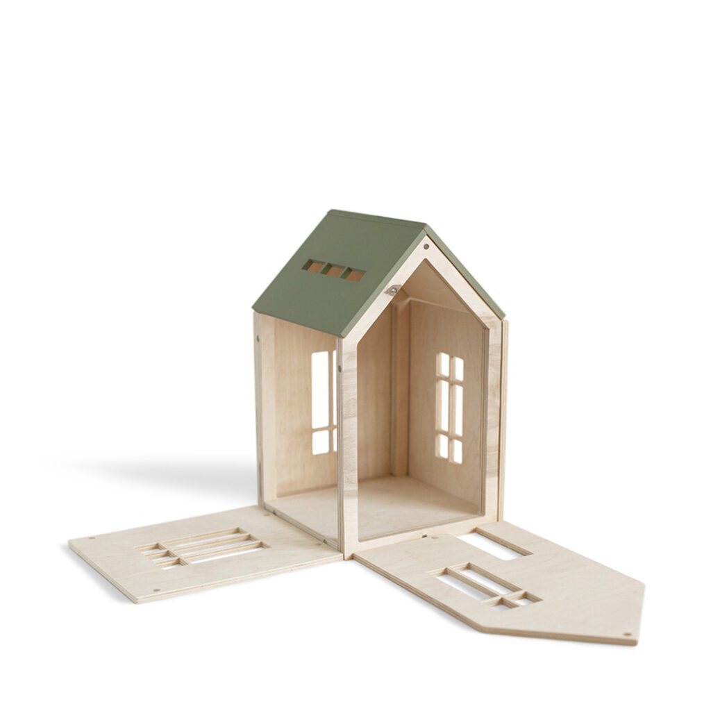 babai magnetic wooden dollhouse with green roof
