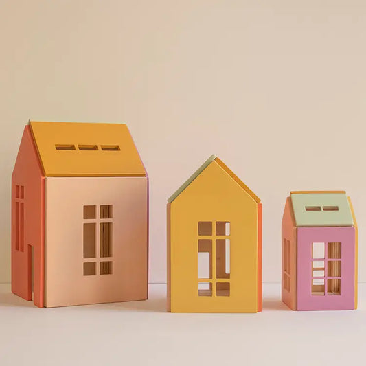 babai wooden magnetic dollhouses small, medium, large in lollipop colors