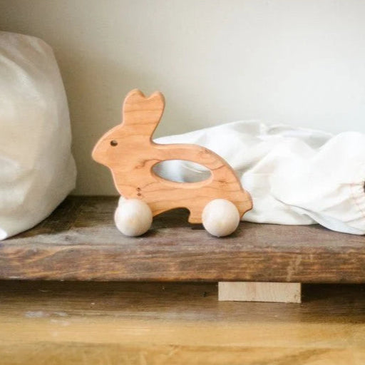 bannor baby and toddler organic wooden bunny push toy made in USA