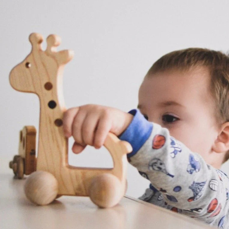 bannor baby and toddler toys organic wooden rolling giraffe push toy