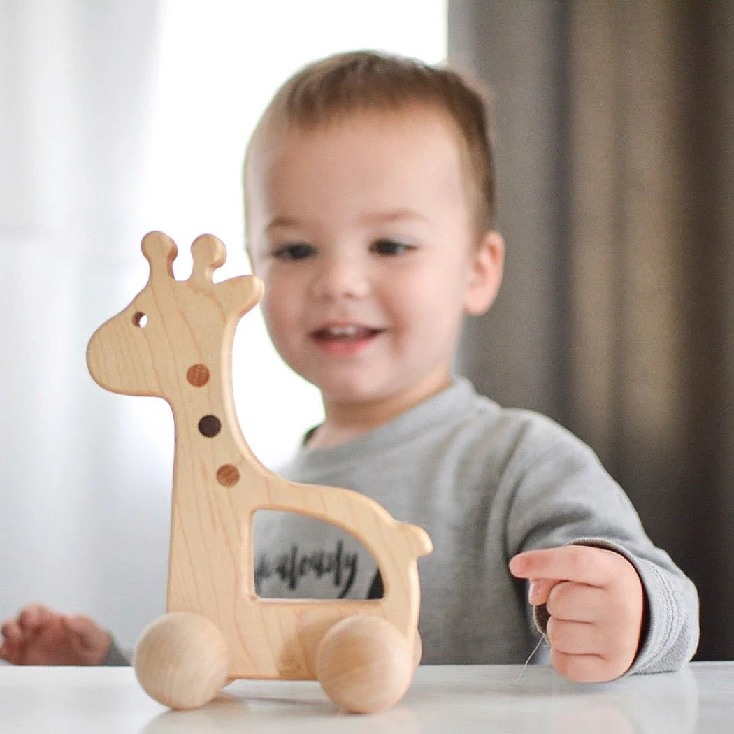 bannor toys organic wooden push toy rolling giraffe for babies and toddlers