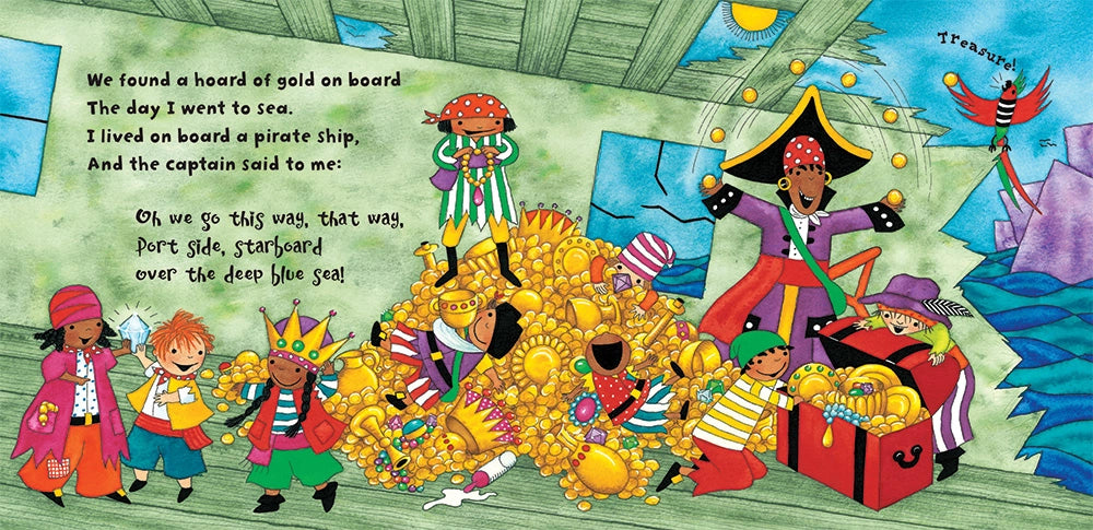 Portside Pirates children's book illustration with characters and treasure.