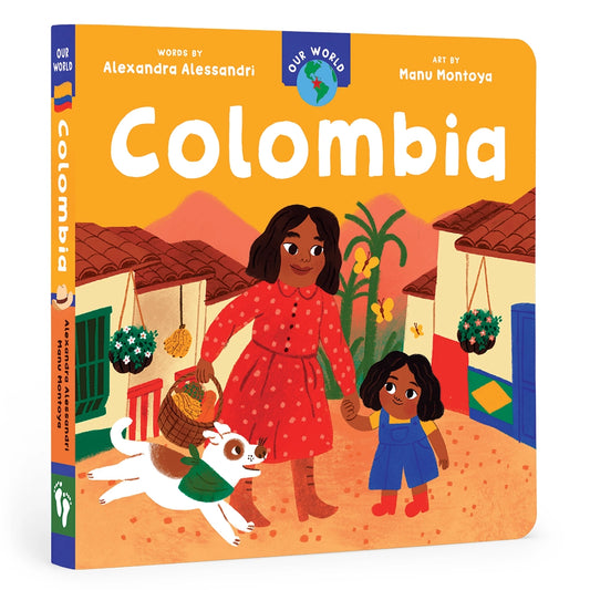 Barefoot Books Our World Series Colombia board book with a Colombian mother, daughter and dog on the cover. 