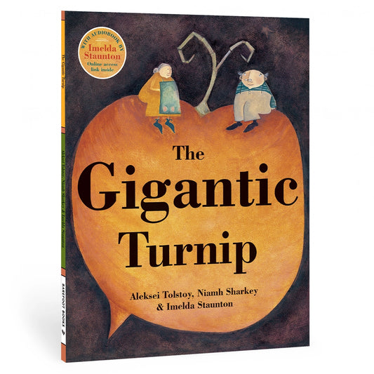 The Gigantic Turnip Barefoot Books picture book with an old man and woman on top of a giant turnip on the cover.