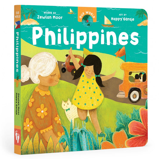 Our World Philippines board book with a Filipino grandma and child on the cover.