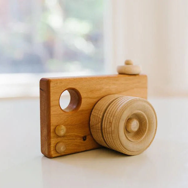 organic natural wooden toy camera