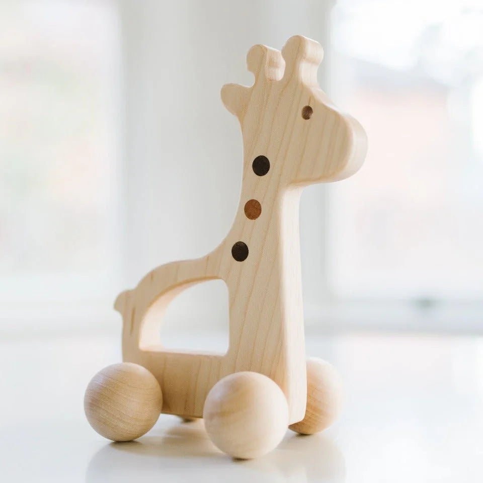 organic wooden push toy giraffe for babies and toddlers