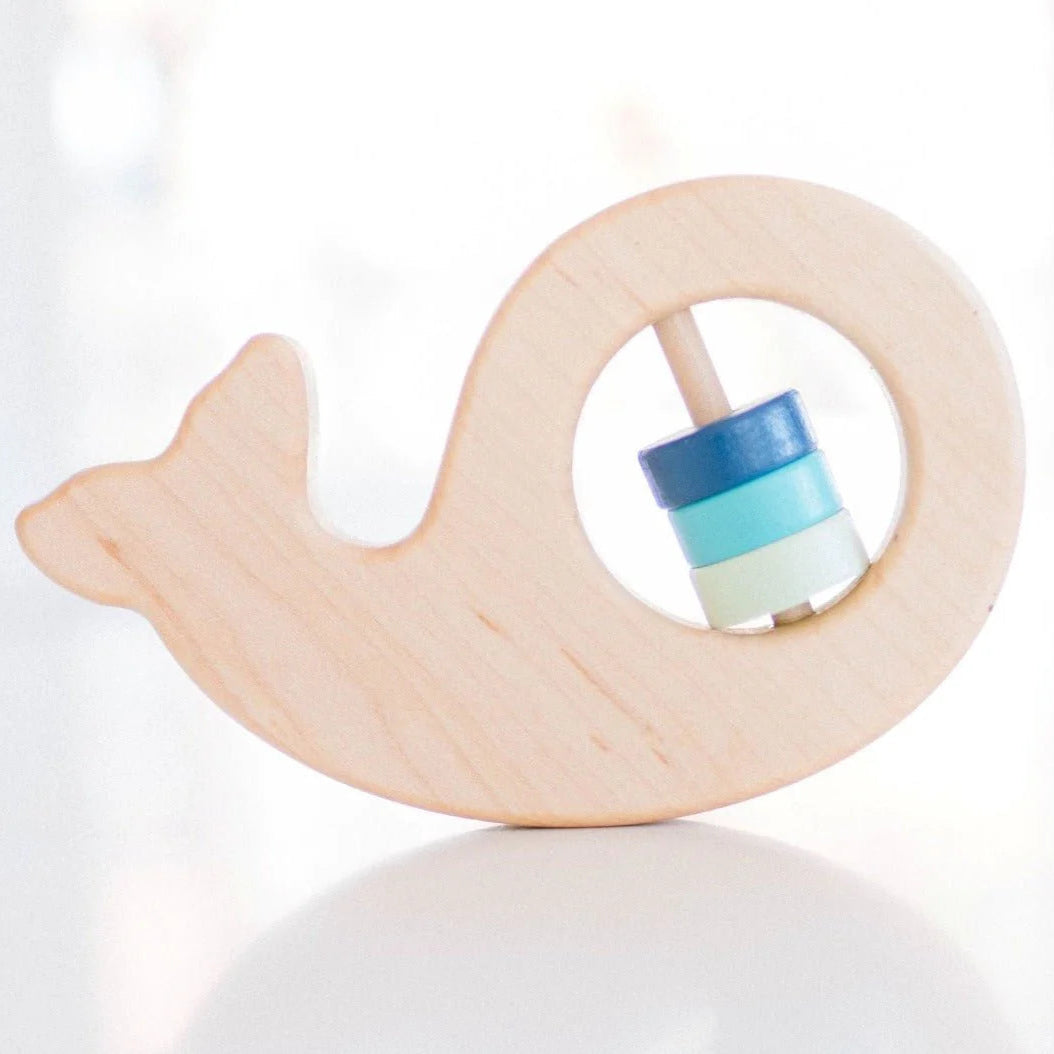 bannor toys organic wooden whale baby rattle