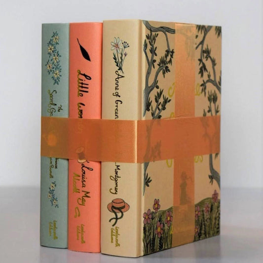 Three Wordsworth Classic Collector's Edition books featuring strong female lead characters wrapped in satin ribbon