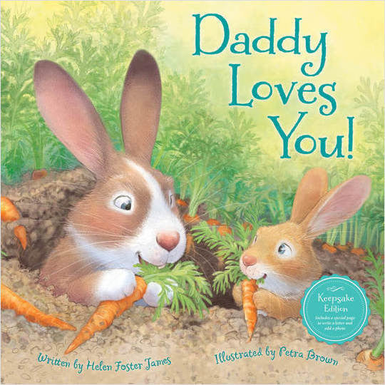 Daddy Loves You Children's hardcover picture book with two rabbits and carrots on the cover