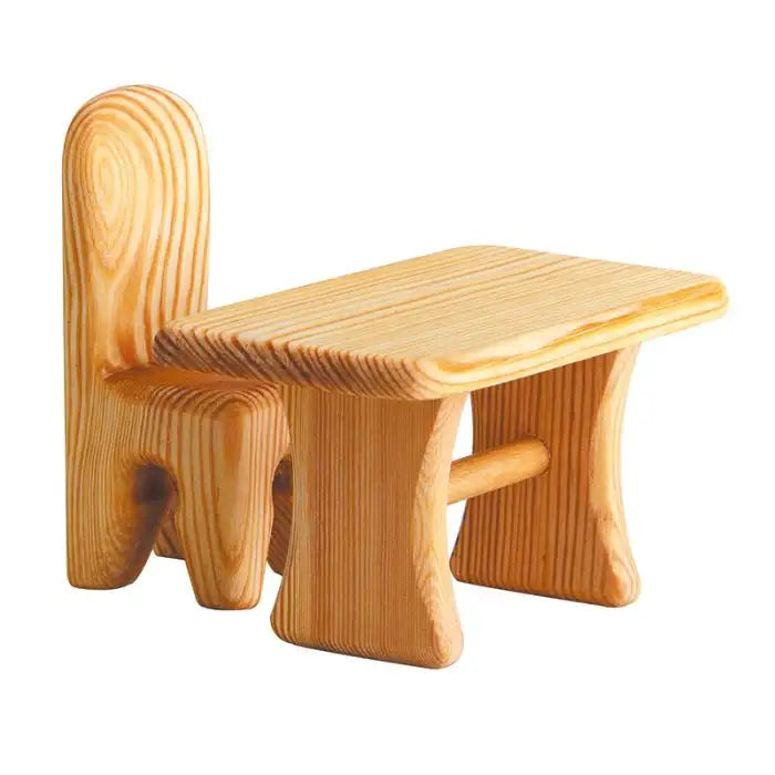 debresk natural wooden toy table and chair for dollhouse dolls