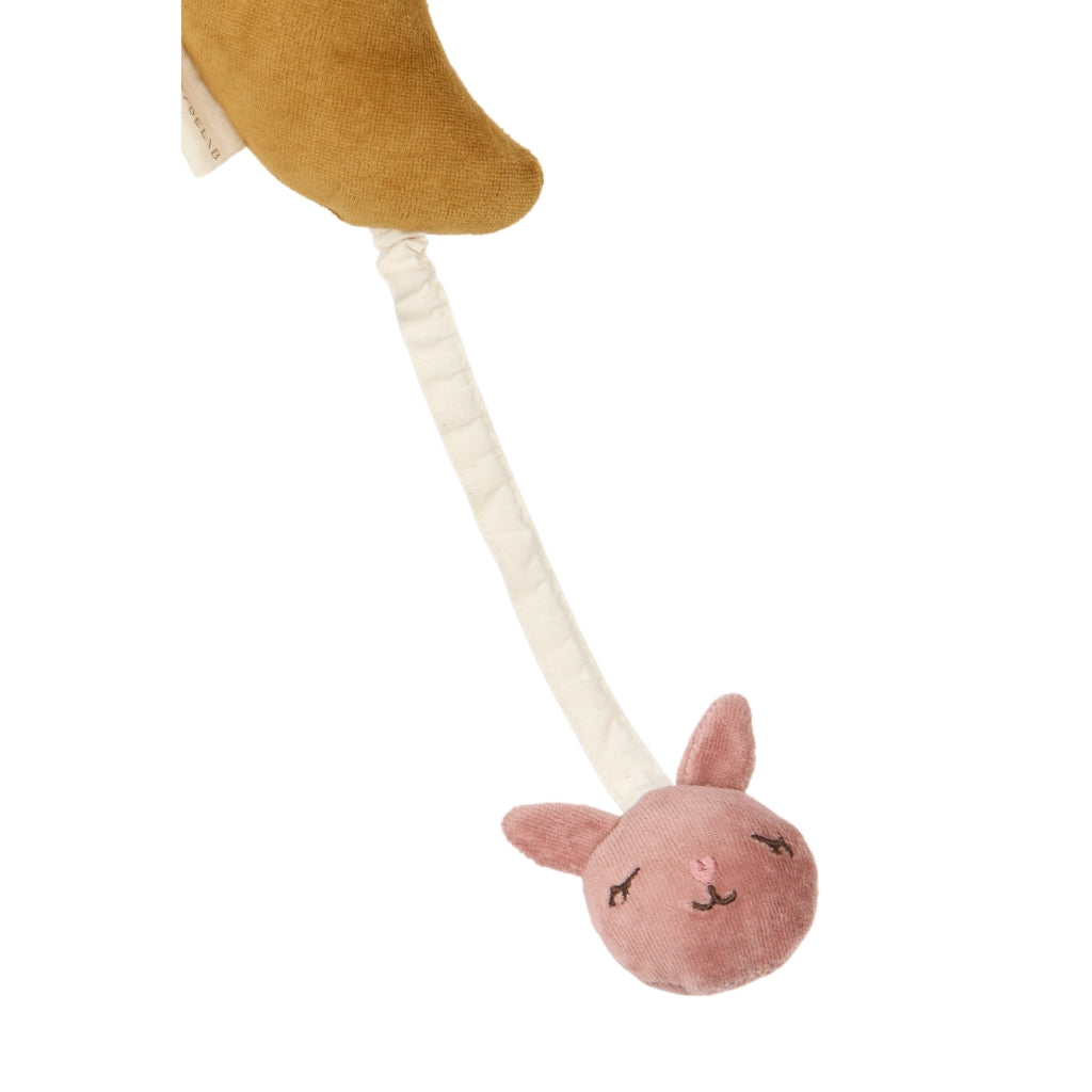 Pink plush bunny musical pull toy