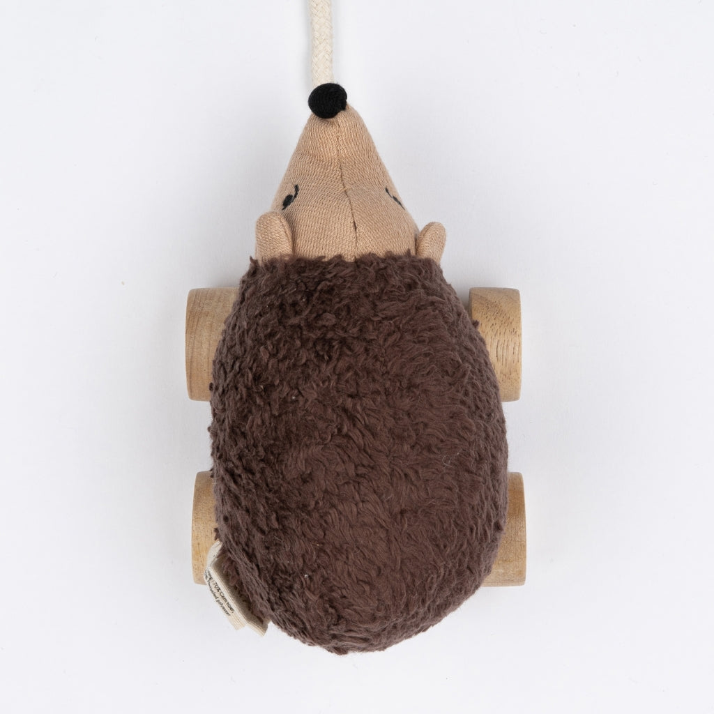 Soft Hedgehog pull toy with wooden wheels for toddlers