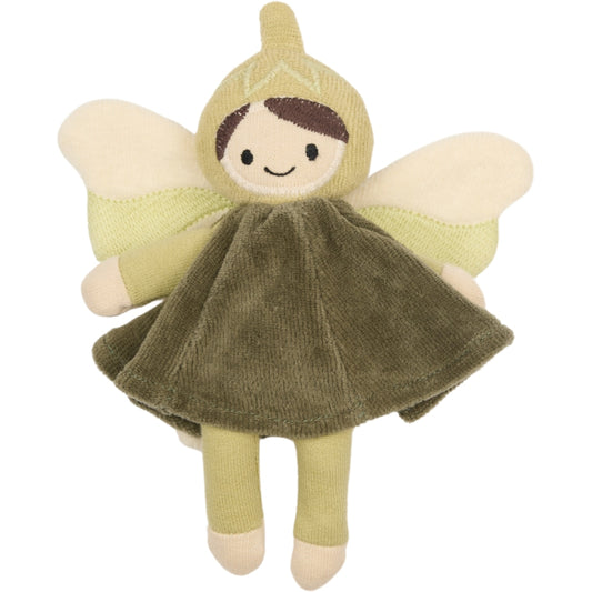 Organic Plush Elf small world pocket doll with green dress and wings 
