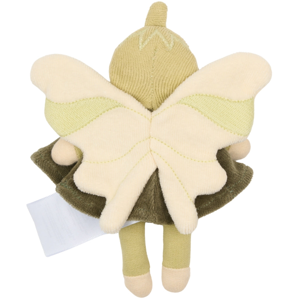 Organic Plush toy small world pocket fairy doll with green dress and beige wings 