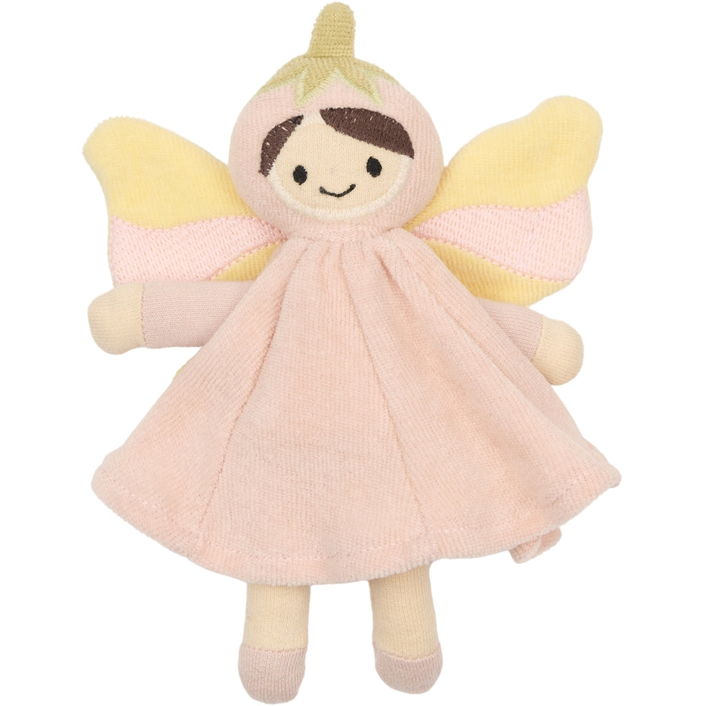 Fabelab Plush organic fairy pocket doll toy with pink dress and yellow wings