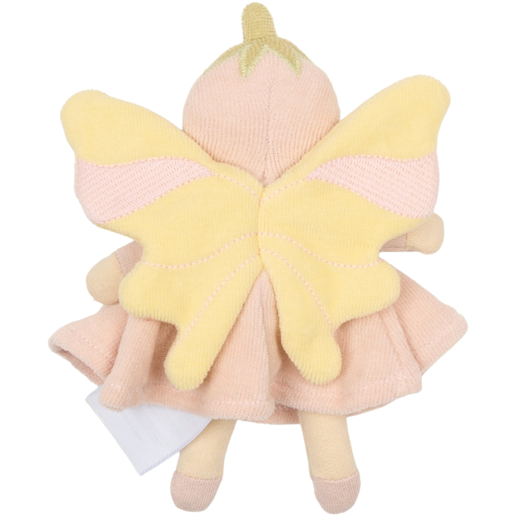 Organic Fairy plush dollhouse doll with yellow wings and pink dress