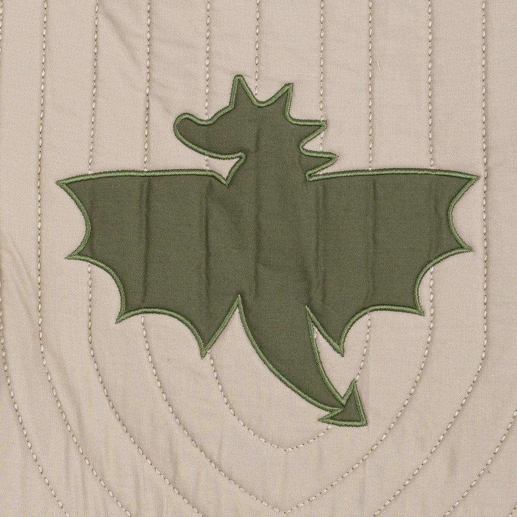 Green embroidered dragon on knight armor shield costume