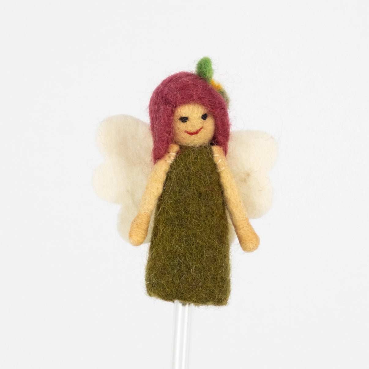 handmade felt fairy finger puppet in green dress