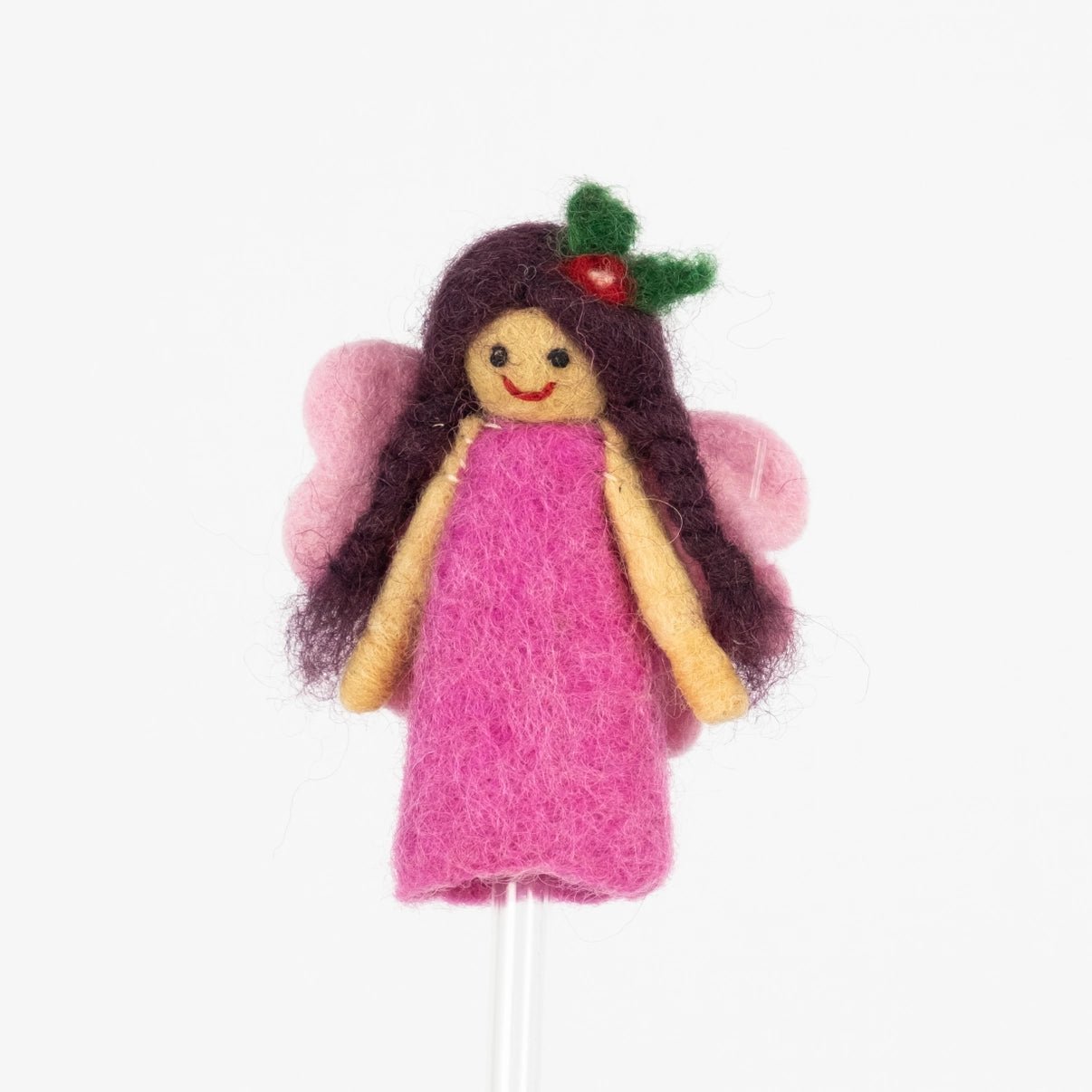 handmade felt fairy finger puppet in pink dress