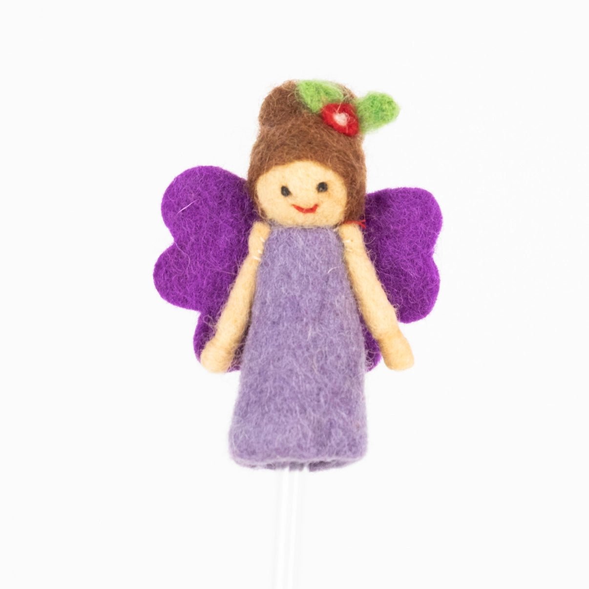 handmade felt fairy finger puppet in purple dress