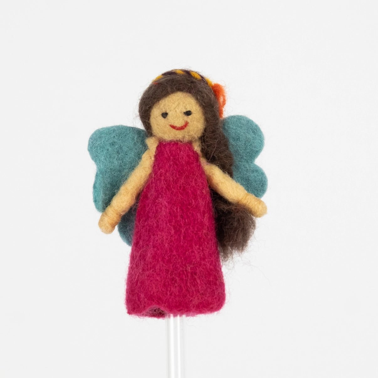 handmade felt fairy finger puppet in red dress