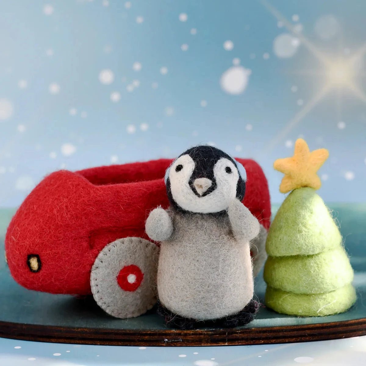 felt penguin christmas tree and toy car