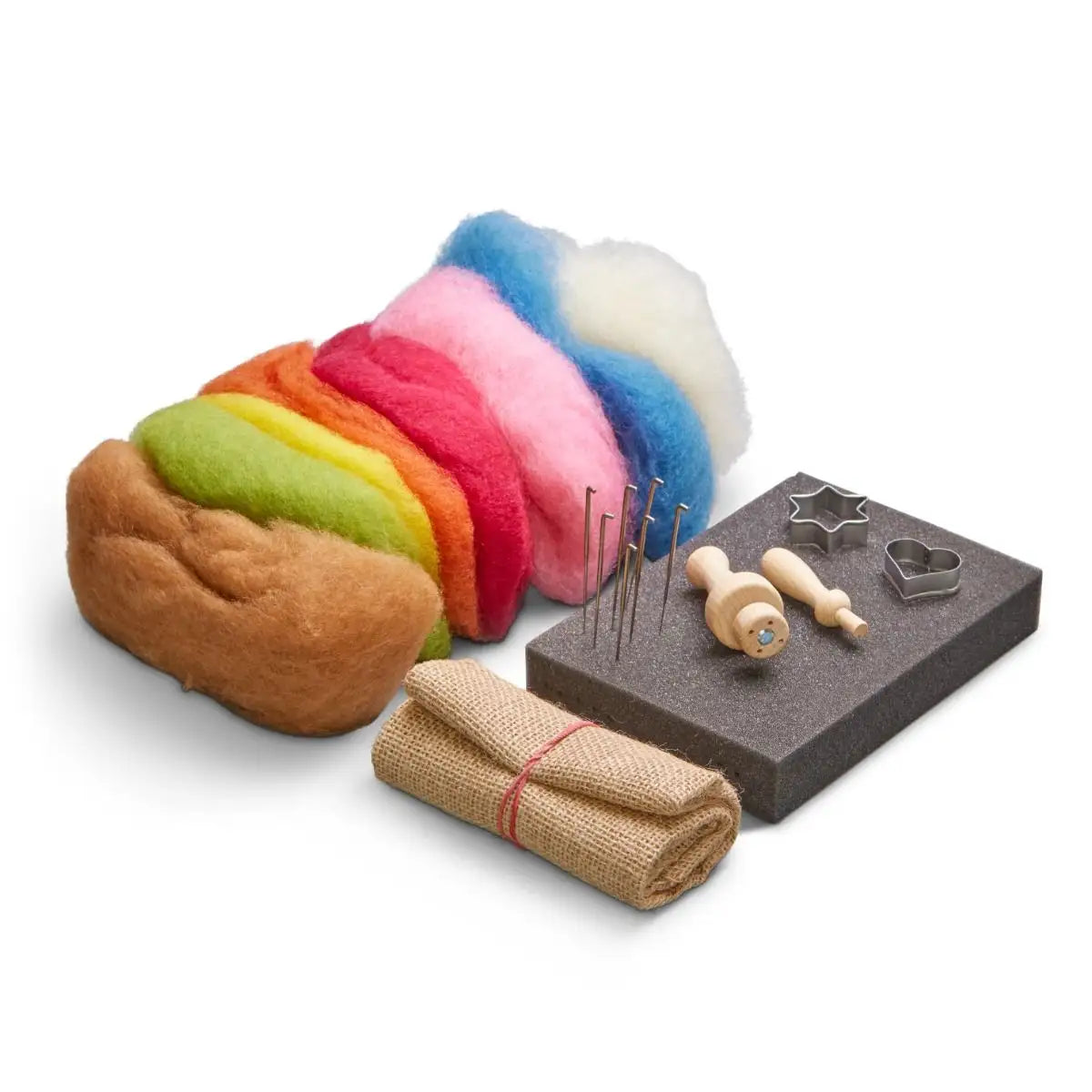 Filges Needle Felting kit with colorful organic wool, needles, and tools