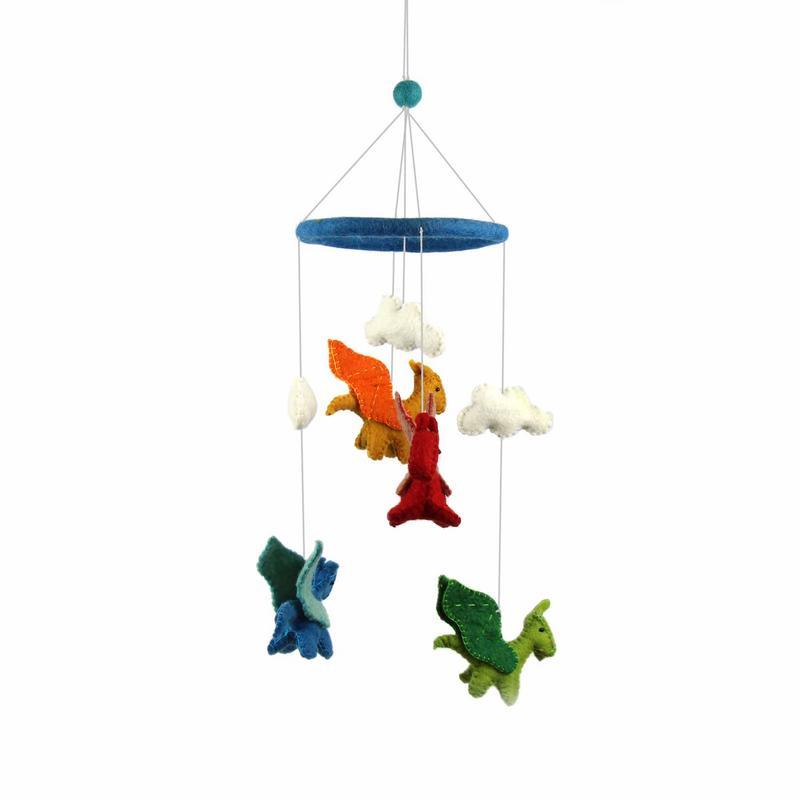 Handmade felt colorful dragon baby nursery mobile
