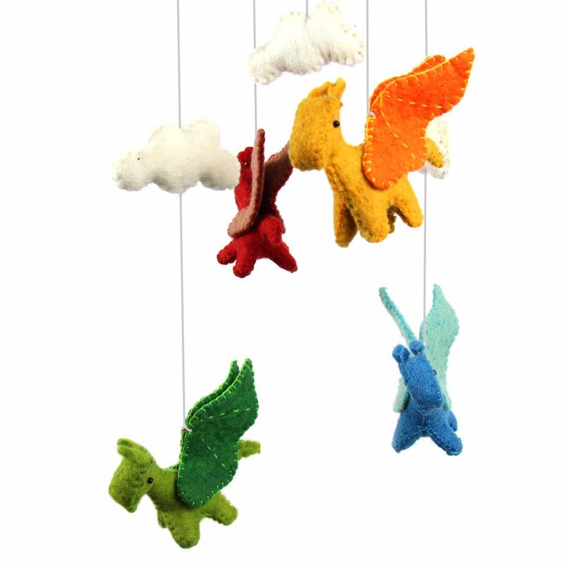 Colorful felt dragon baby mobile