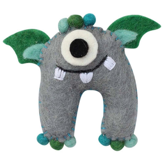 Felt Sea Monster tooth fairy pillow with green wings