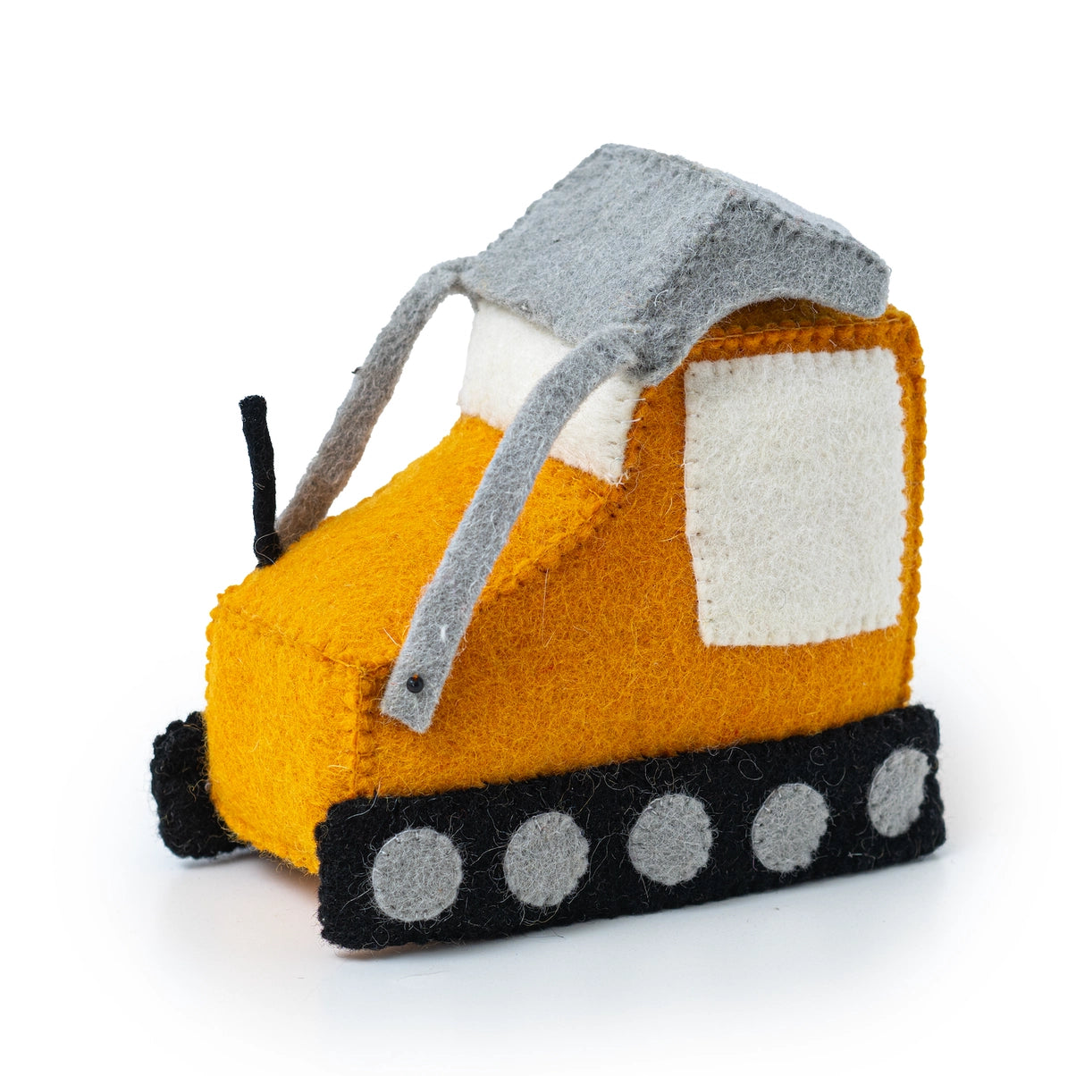 global goods felt bulldozer toy with lifted shoveling blade