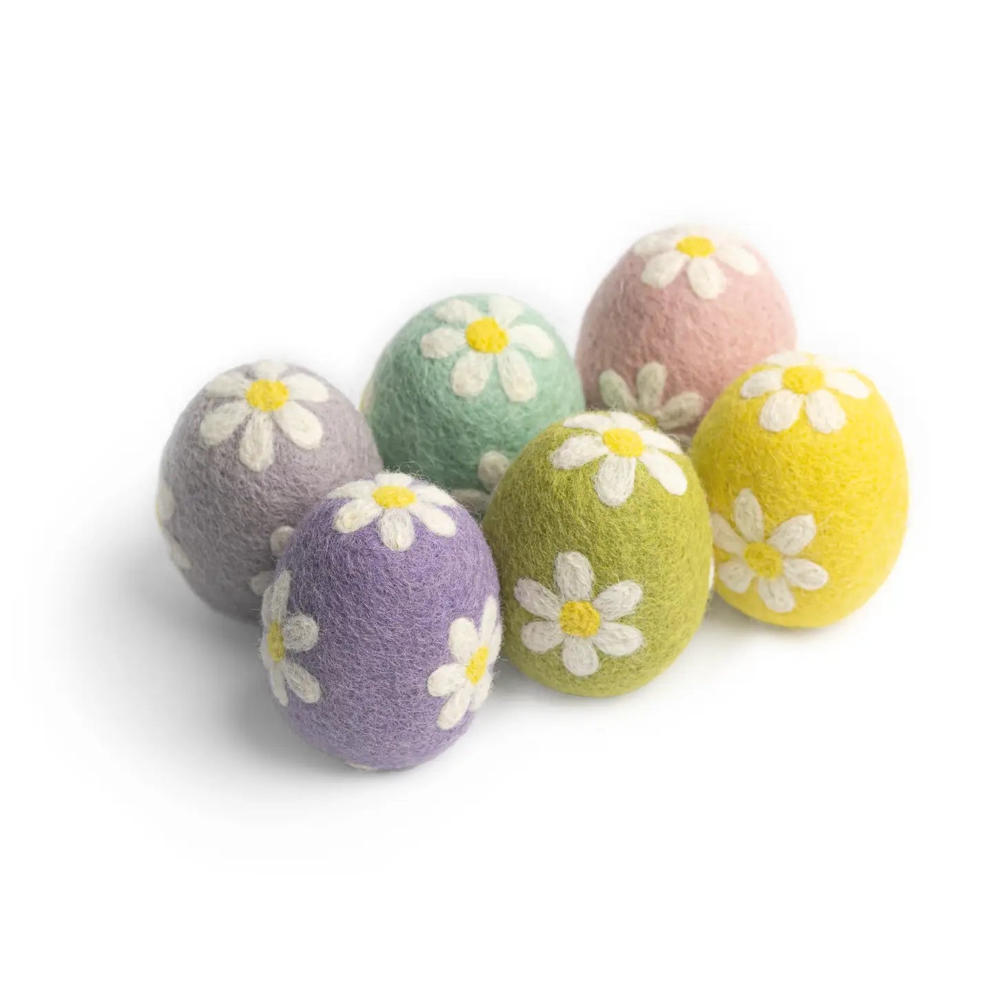 Set of felted wool Easter eggs with daisy flowers